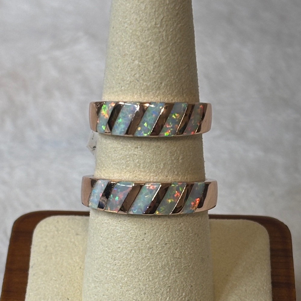Lab Opal Band Ring 18k Rose Gold Filled - Picture 1 of 3